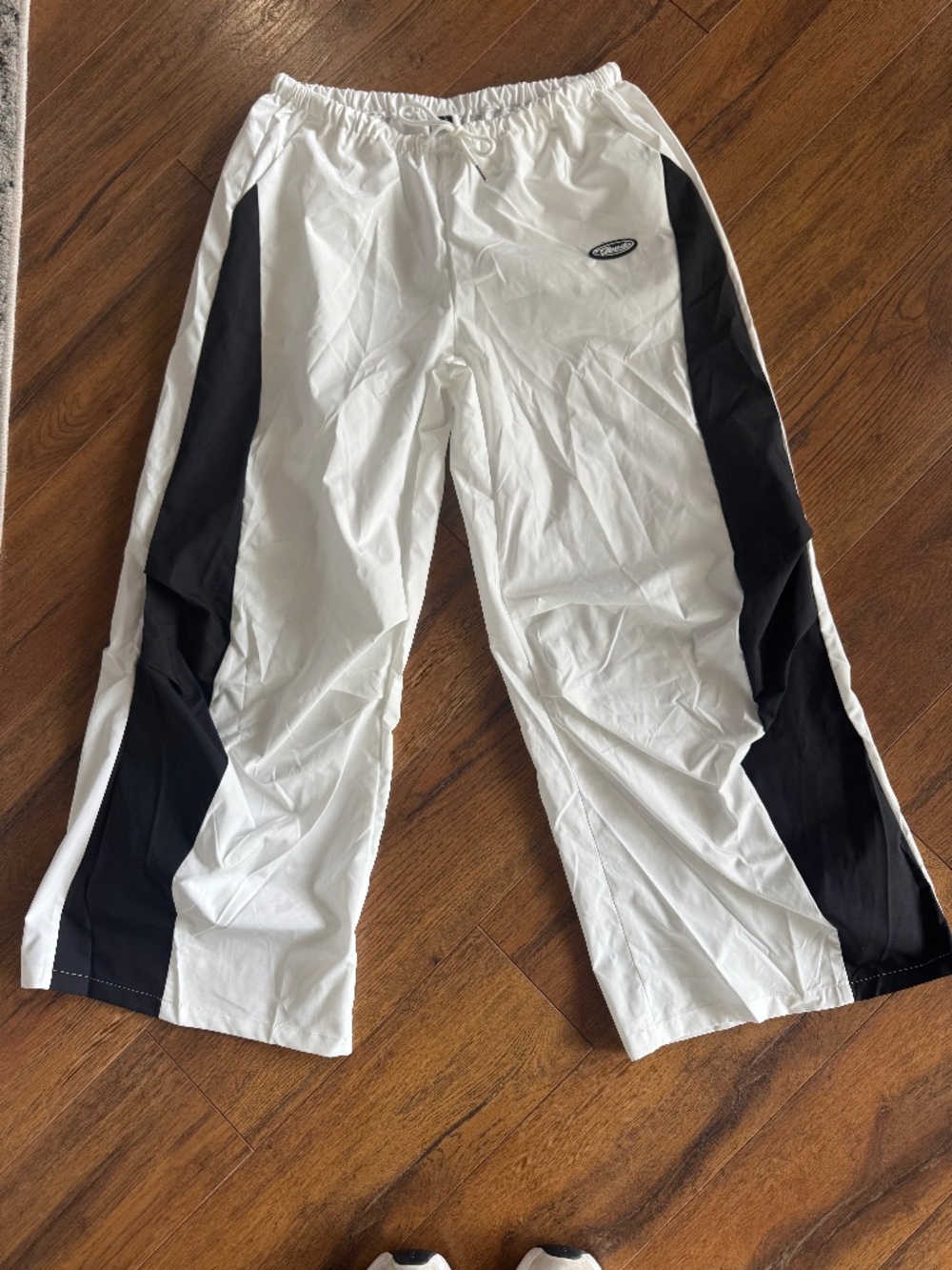 SHEIN Black White Colorblock Wide Leg Track Pants L